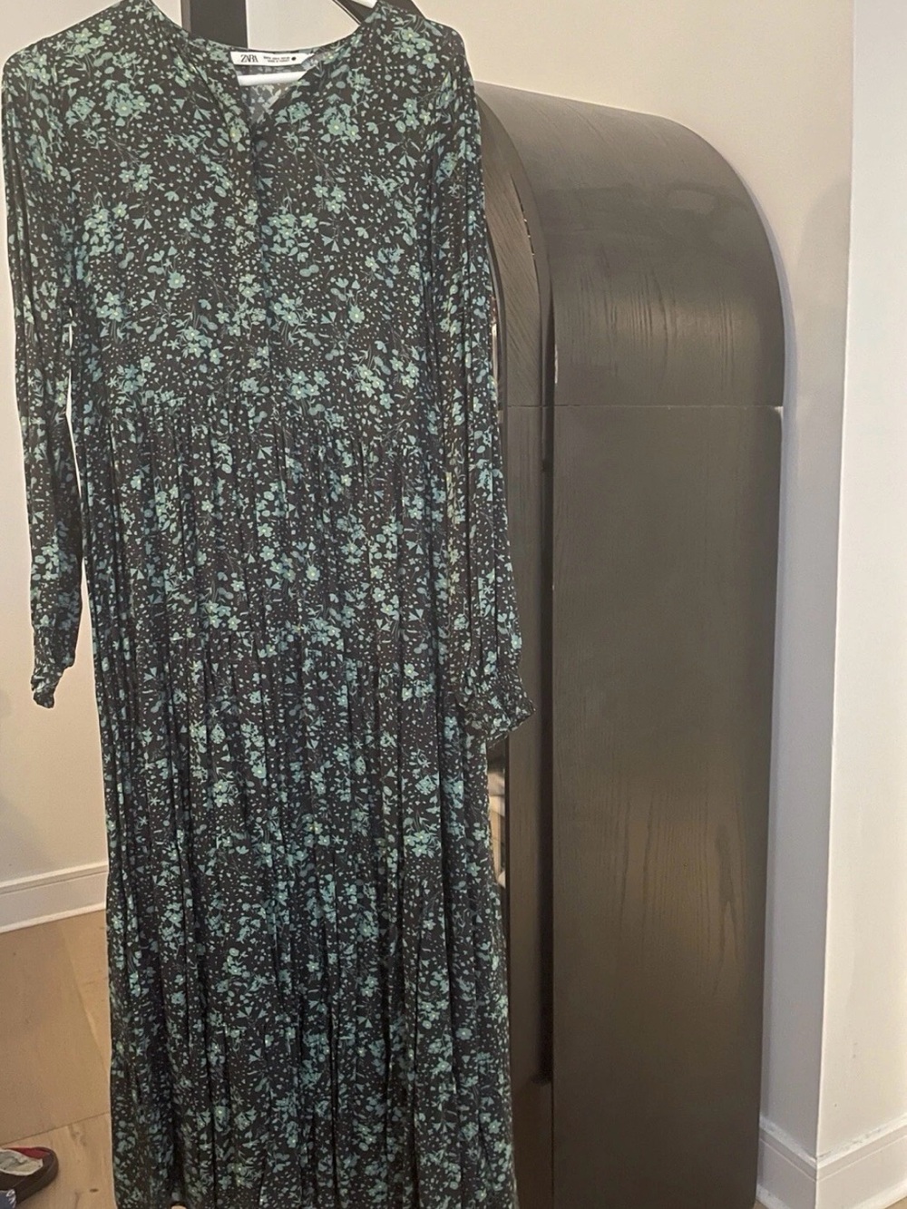 Zara Black Maxi Dress with Teal Floral Print